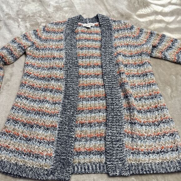 Coldwater Creek Sweater Womens Medium Blue Striped Open Front Cardigan Everyday - Picture 1 of 9